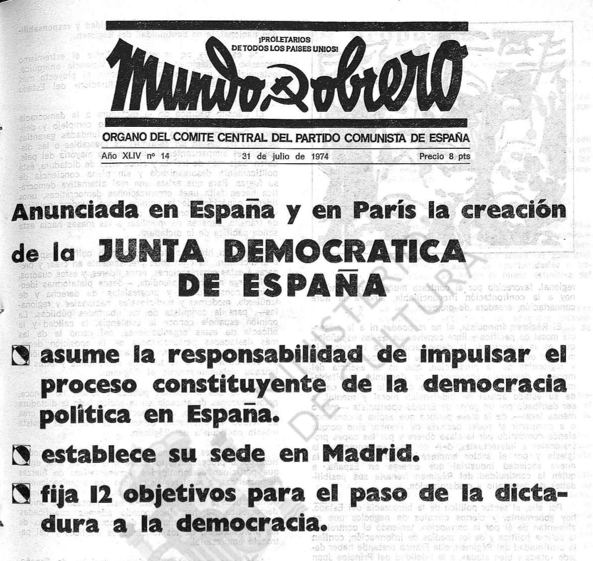 Mundo Obrero · Junta Democratica