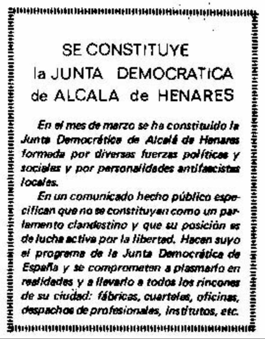 Se Constituye la Junta Democratica de Alcala de Henares