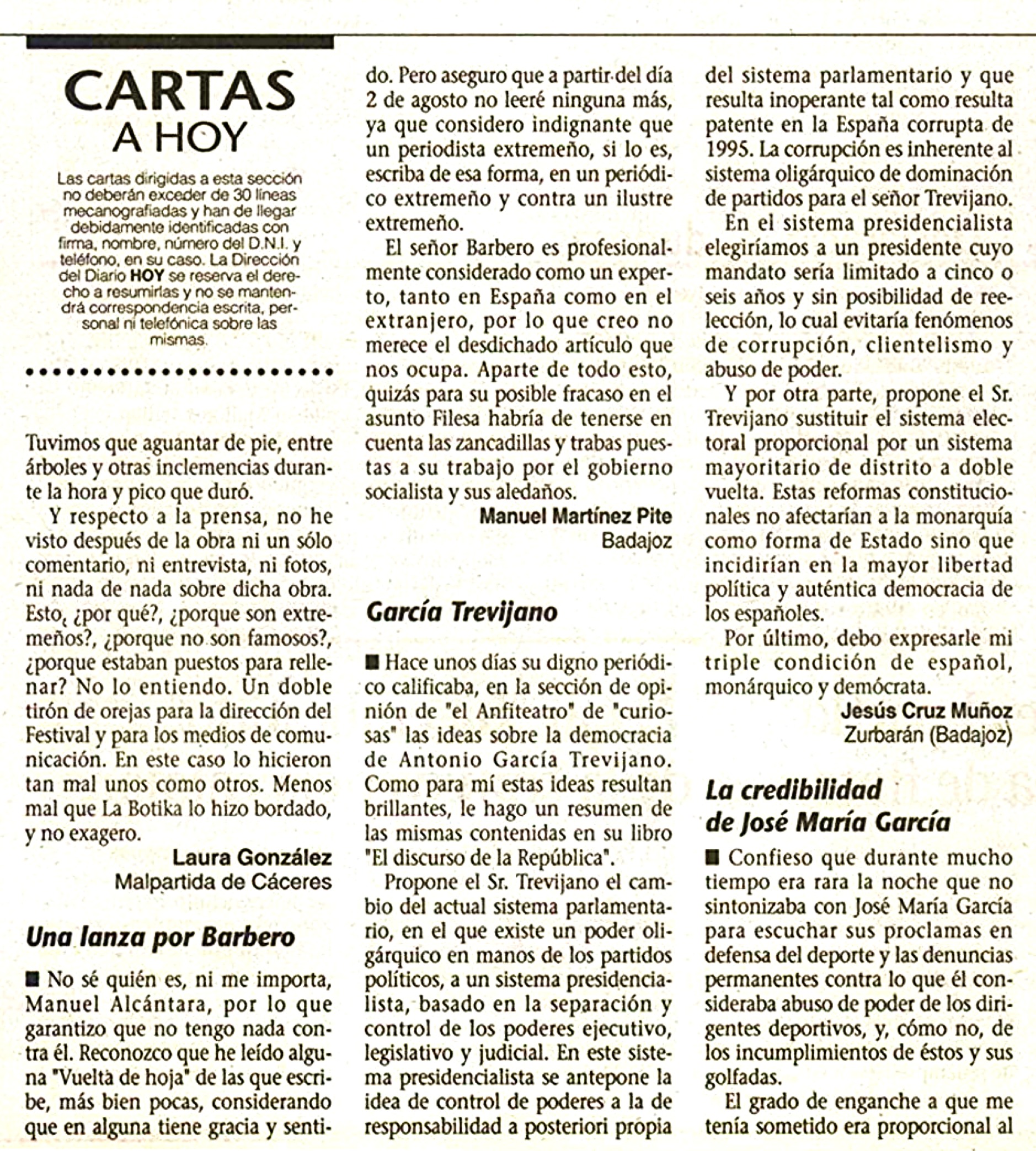 Hoy · Agt · Carta al Director