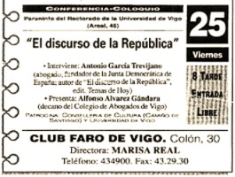 Faro de Vigo · Anuncio Conferencia Agt · El Discurso