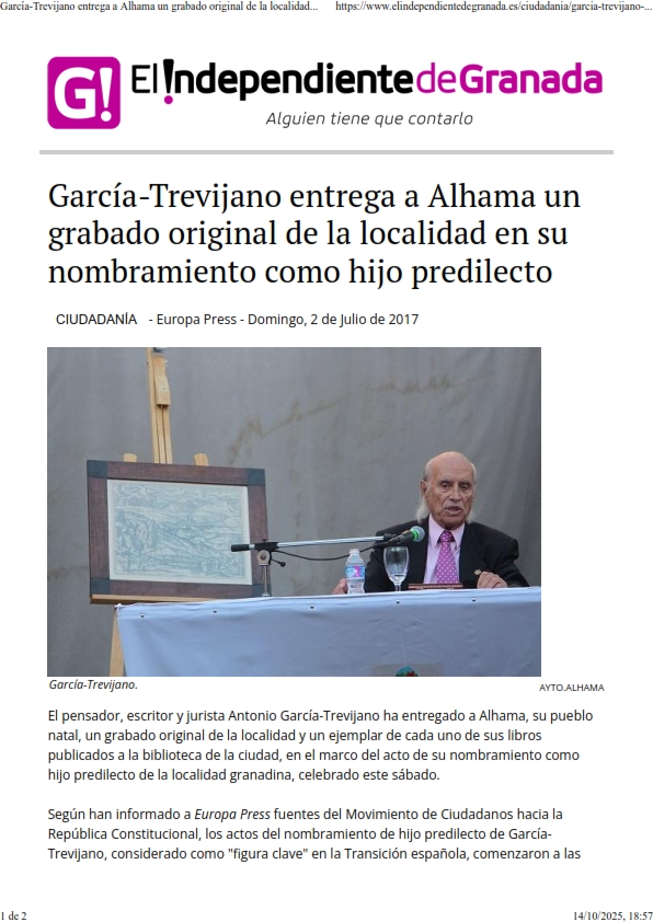 El Independiente de Granada · Agt Entrega un Grabado